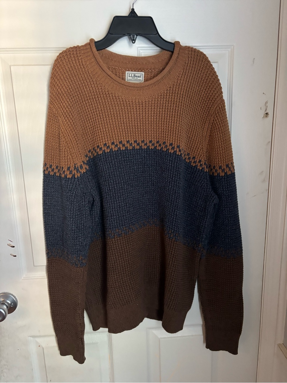 L.L. Bean Men's Colorblock Crewneck Sweater - Tan, Navy, Brown